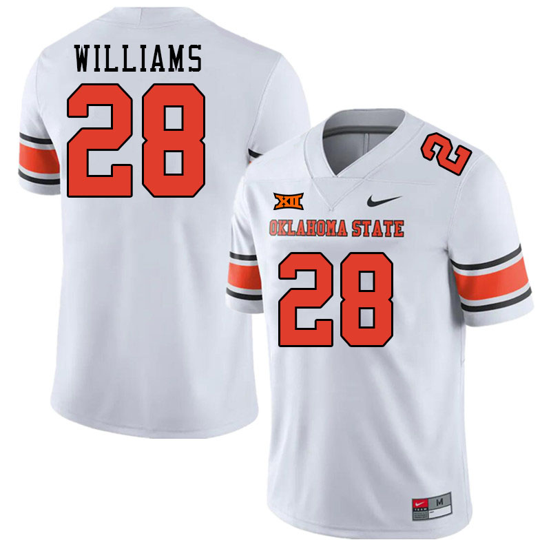 Men #28 Eli Williams Oklahoma State Cowboys College Football Jerseys Stitched-White - Click Image to Close